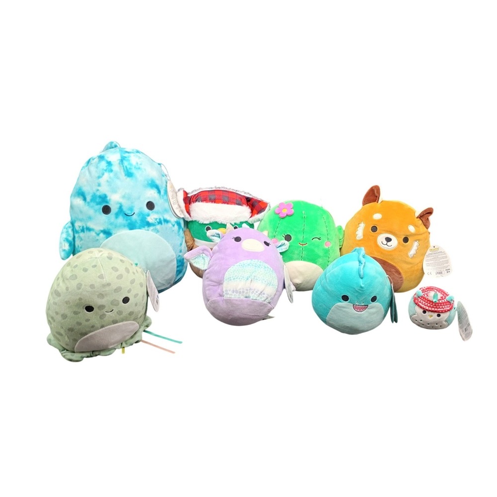 Squishmallows Plush Lot 8pc Forina Drew Essy Holiday Dragon Jellyfish Cactus